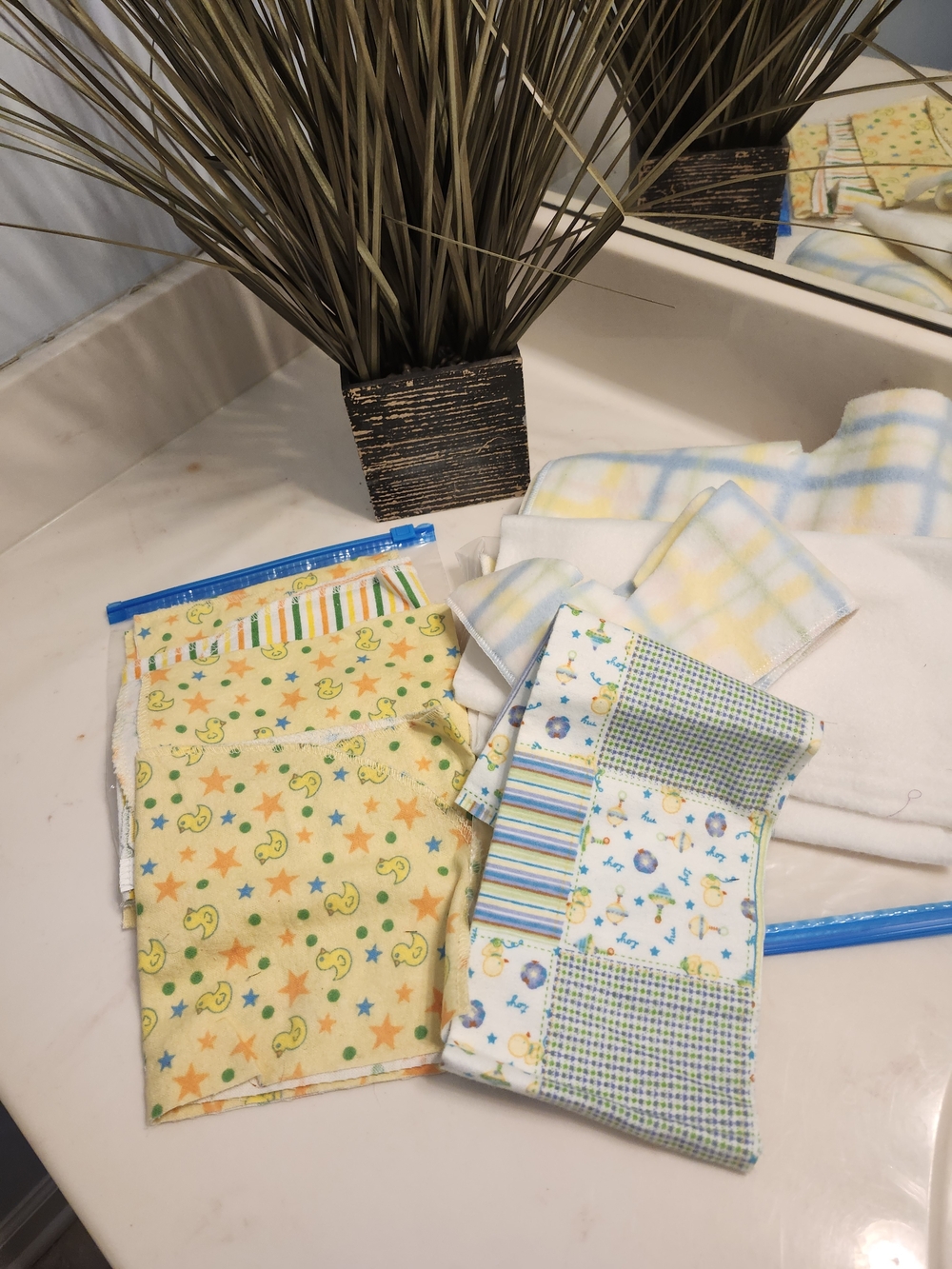 Baby Scraps Of Material - Yellow, Blue, White